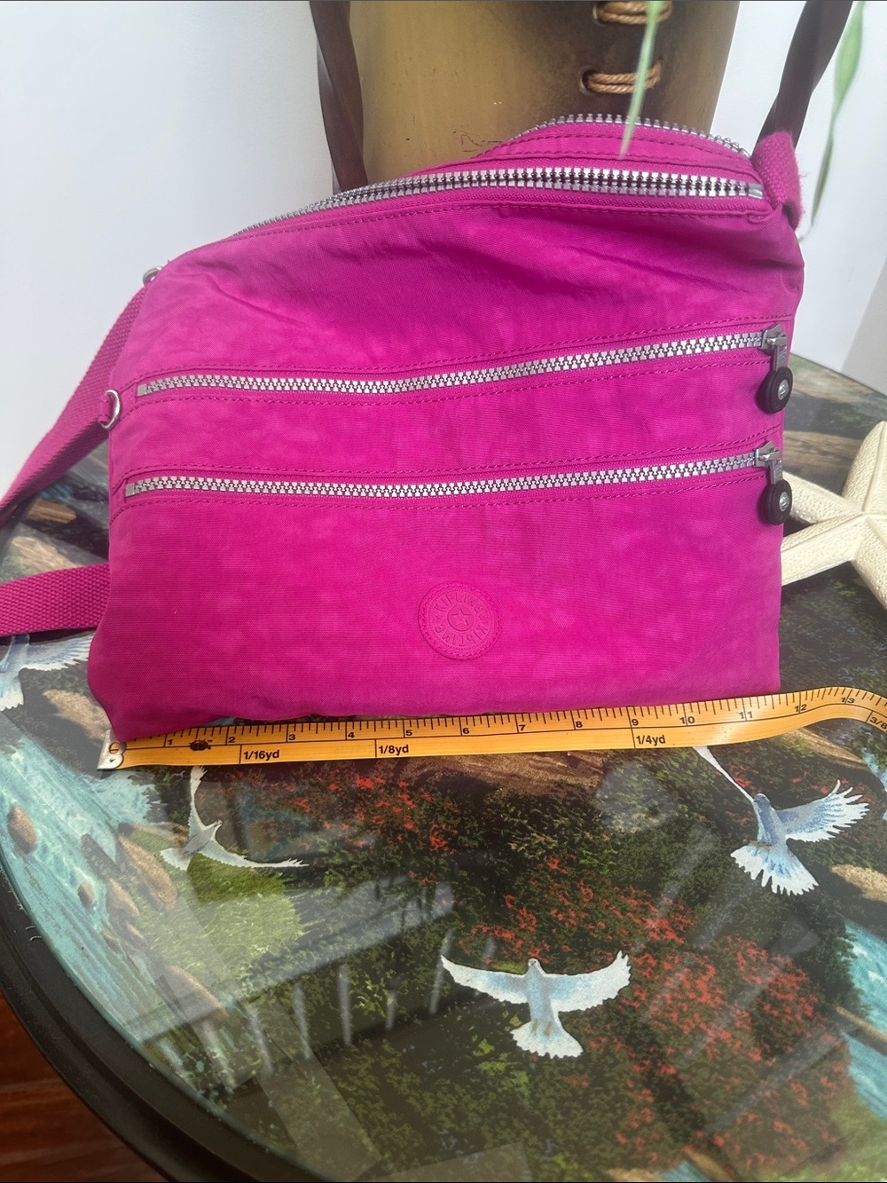 Kipling Fuchsia Nylon Crossbody Bag with Silver Zippers